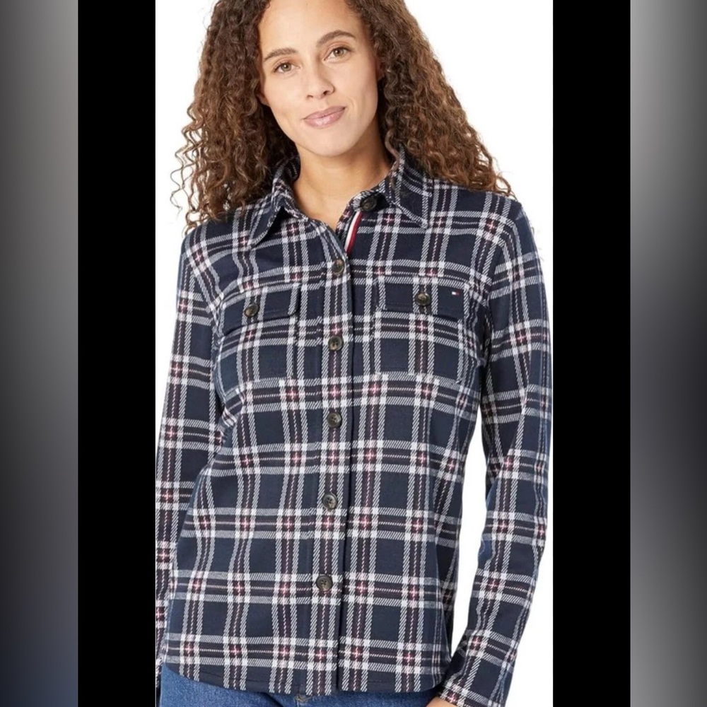 Tommy Hilfiger Navy and White Plaid Shirt